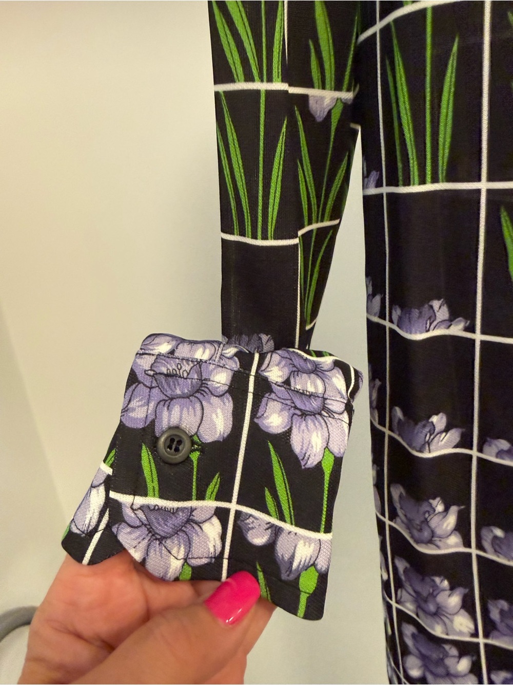 Prada Black Button-Down Shirt with Purple Floral Grid - Picture 4 of 7